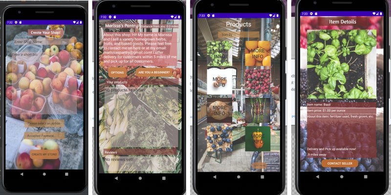 The pages for buyers and sellers - buyers can ask for start up help and hopefully receive packages to start their growing journey, and buyers can browse products being sold close to them. s 