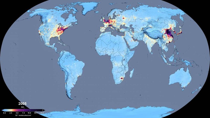 NASA data: NO2 pollution in the global scenario of the year 2005