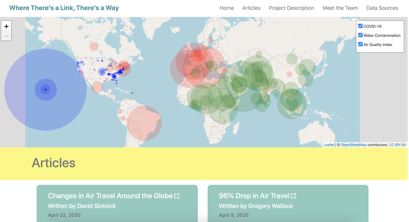 The new map is up on the site COVID-19 cases, water contamination, and air quality index data.