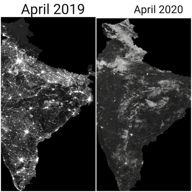 That's how #COVID19 has affected socioeconomic status of a country Picture showing night lights of country before and during Covid19 #TeamImpact #SpaceAppsChallenge #SpaceApps
