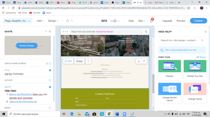 This was during the process of creating the Food-ture website