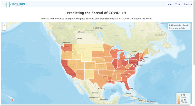 The first version of the map on our website is live! Currently, the map displays the population density for each US state, but will be updated with more data in the coming hours :)