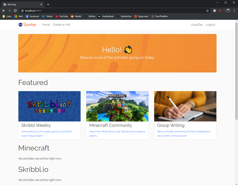 Our current home page, showing featured hubs!