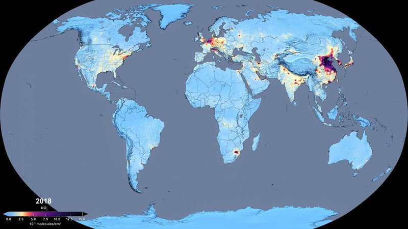 NASA data: NO2 pollution in the global scenario of the year 2018