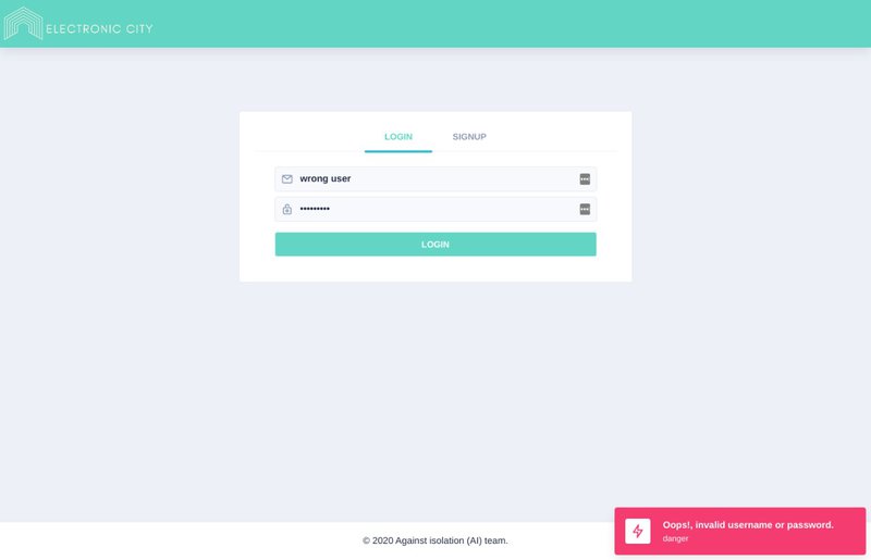 3- In case of the user entered the wrong user name or password the warning notification will appear for him.