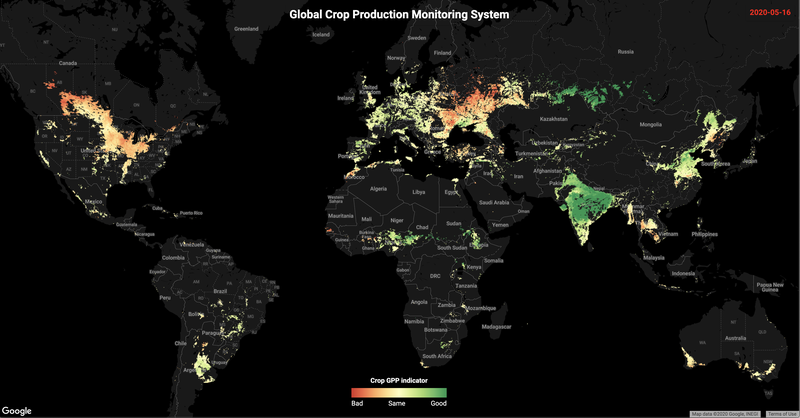 Near real time crop production monitoring map