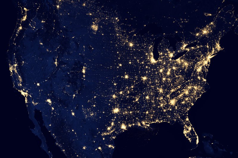 This image of the United States of America at night is a composite assembled from data acquired by the Suomi NPP satellite in April and October 2012.
