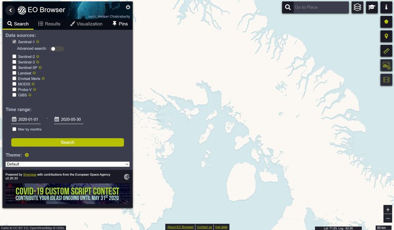 Identified data sources from Sentinel Hub