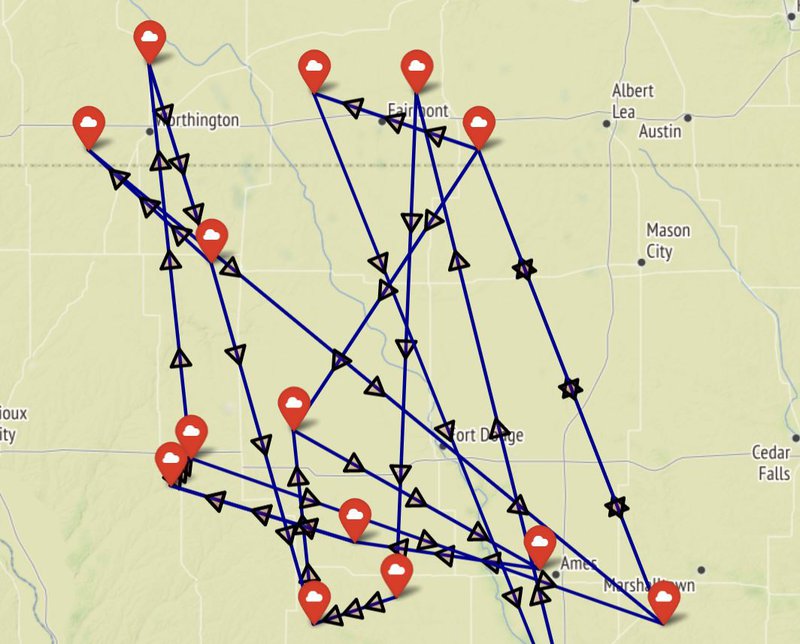Pseudo-random simulation of nodes, to test the application, in a limited region.