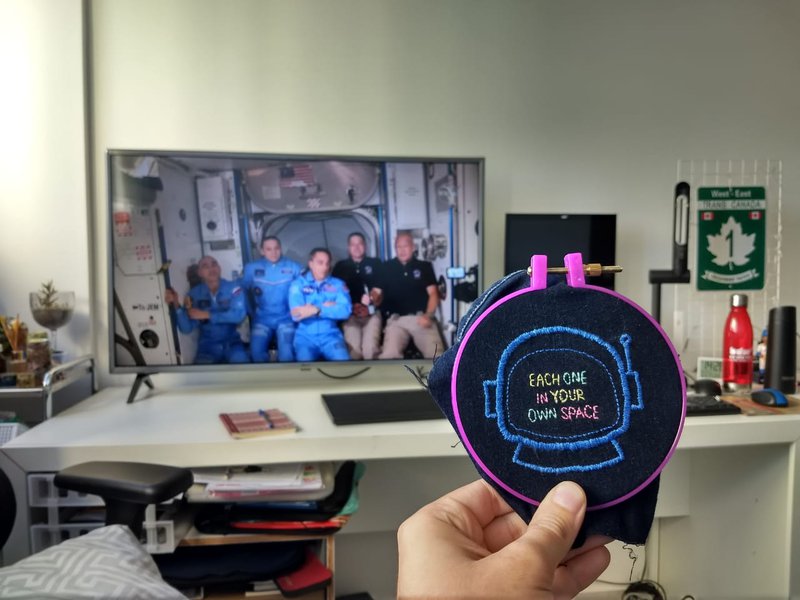 When I just finished to embroider it, they arrived in the ISS. 