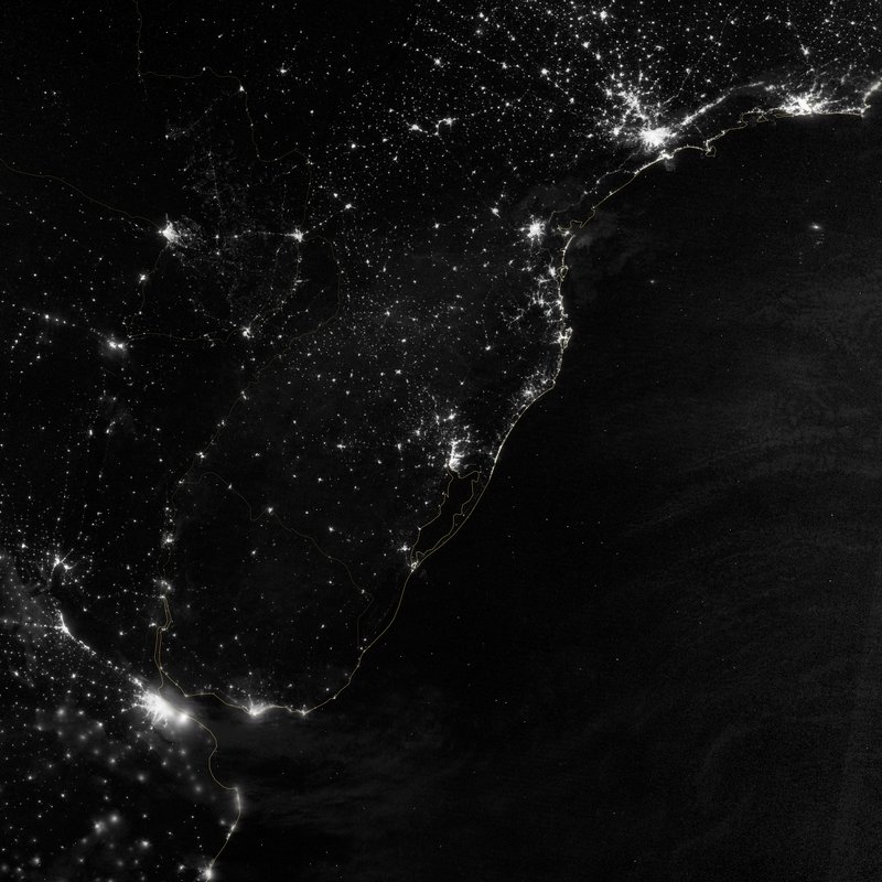 This image of part of the Atlantic coast of South America was acquired by the Suomi NPP satellite on the night of July 20, 2012.