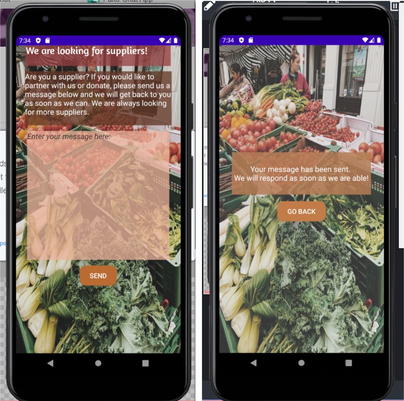 The app pages for suppliers/donaters (who can help people get started by donating seeds/planting tools and materials)