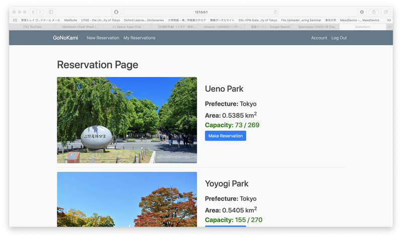 Show list of near parks from the user.