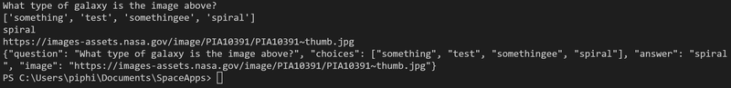 We created a python script to generate questions that used the NASA image API